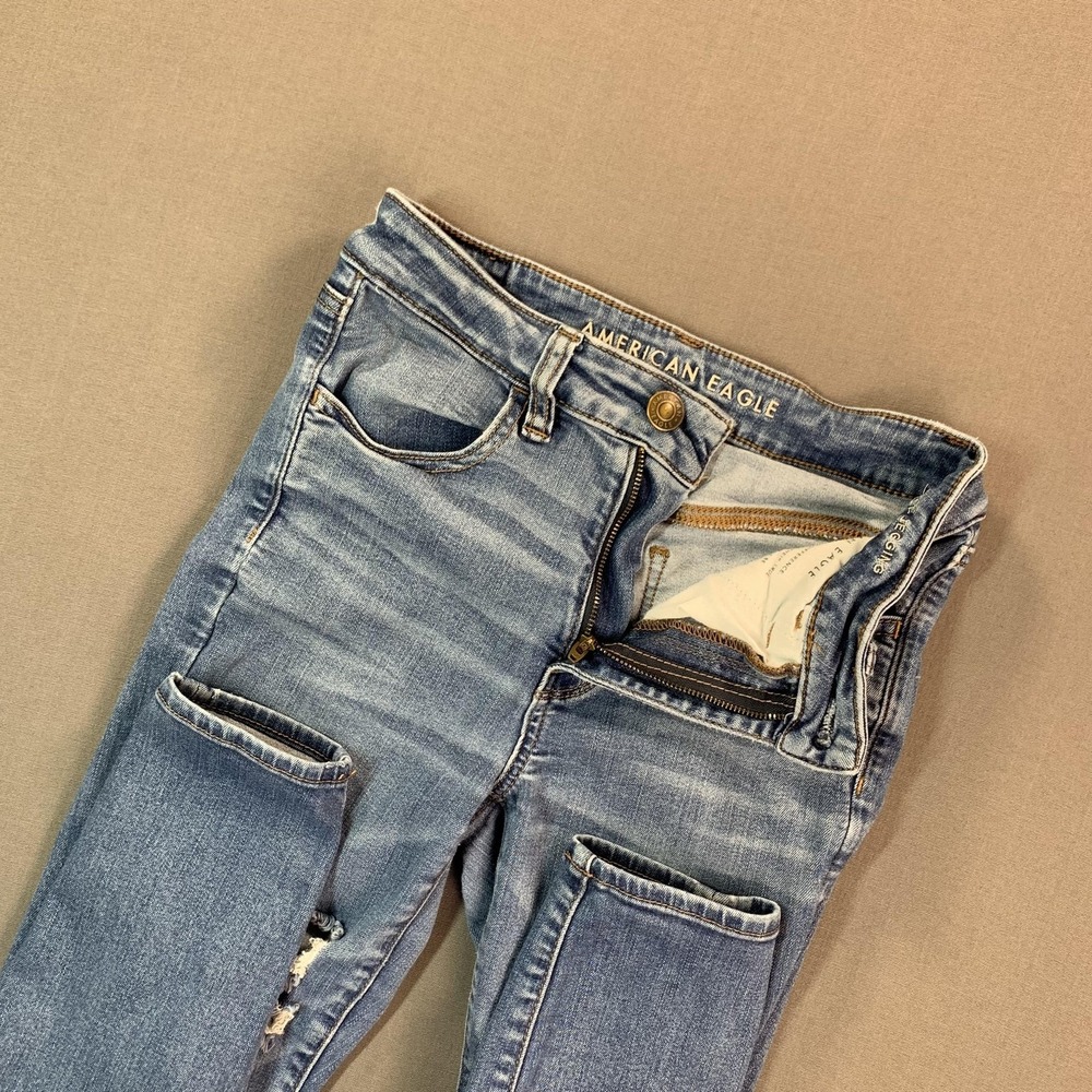 American Eagle Jegging Jeans Womens 6 26x29 Blue High Rise Distressed‎ Stretch